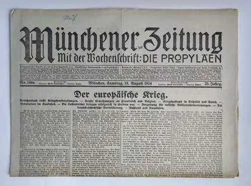 Münchner Zeitung Nr. 188a Der europäische Krieg 1914 Erster Weltkrieg