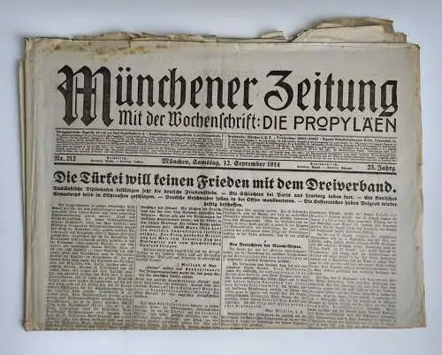 Münchner Zeitung Nr. 212 Türkei will seinen Frieden mit dem Dreiverband 1914