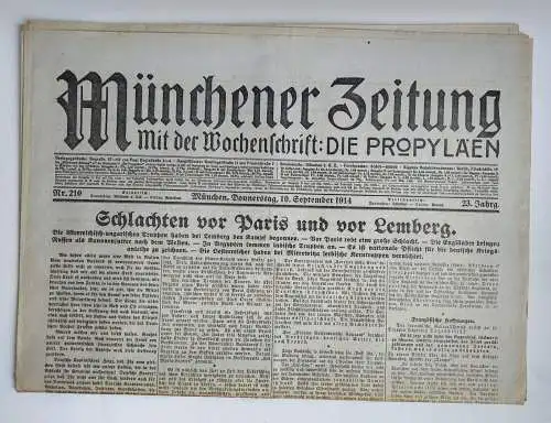 1. Wk Münchner Zeitung Nr. 210 Schlachten vor Paris und vor Lemberg 1914