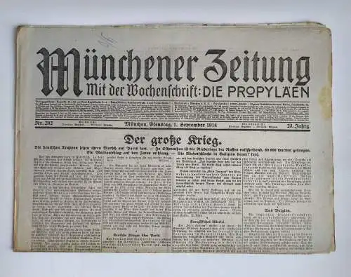 Münchner Zeitung 1. Wk Nr. 202 Der große Krieg 1914