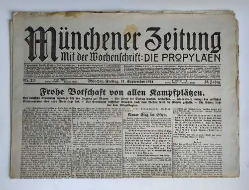 Münchner Zeitung 1. Wk Nr. 211 Frohe Botschaft von allen Kampfplätzen 1914