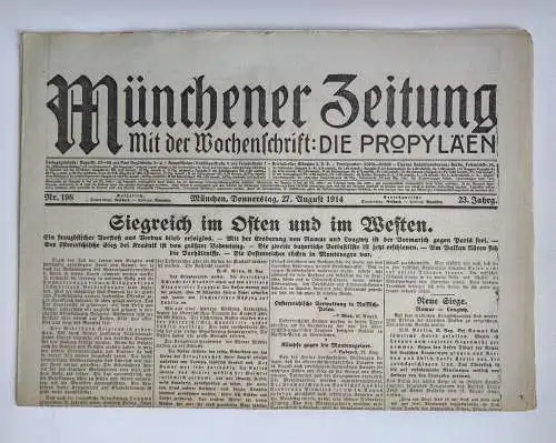 Münchner Zeitung 1. Wk Nr. 198 Siegreich im Osten und im Westen 1914