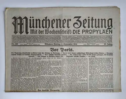 Münchner Zeitung Erster Weltkrieg Nr. 205 Vor Paris 1914