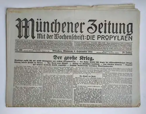 Münchner Zeitung Der große Krieg 1914 Nr. 209 Erster Weltkrieg