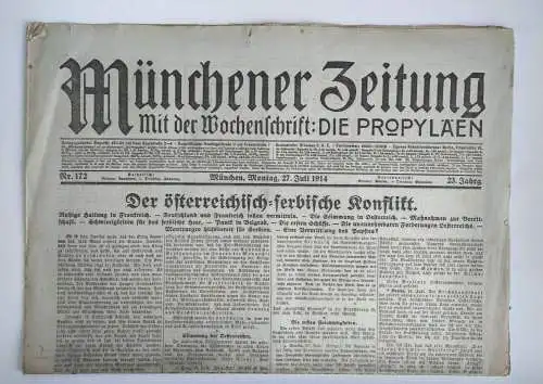 Münchner Zeitung 1914 Nr. 172 Ruhige Haltung in Frankreich 1. Weltkrieg