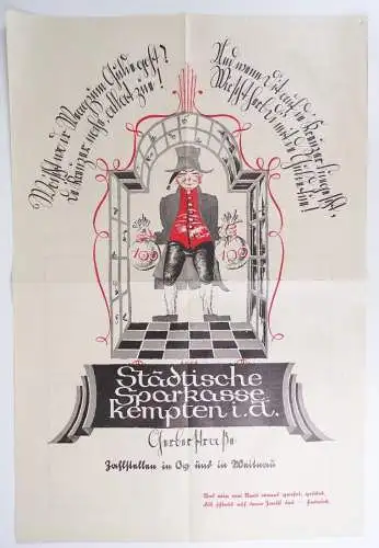 Plakat Sparkasse Kempten 1930 er Weltspartag Aushang Werbung Reklame