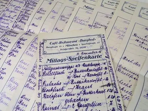 Speisekarten Cafe Restaurant Burghof München Burgstraße um 1910 Konvolut