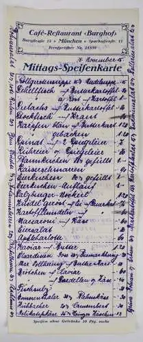 Speisekarten Cafe Restaurant Burghof München Burgstraße um 1910 Konvolut