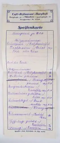 Speisekarten Cafe Restaurant Burghof München Burgstraße um 1910 Konvolut