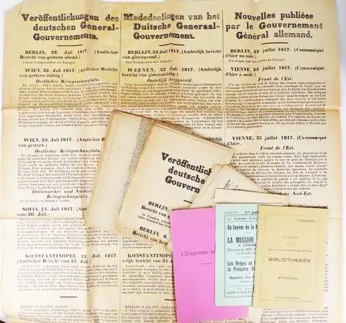 Zeitungen Aushänge Papiere 1 Weltkrieg Konvolut Belgien Frankreich Gouvernement