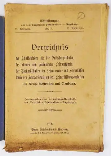 Verzeichnis Schulbehörden 1914 Kreis Schwaben und Neuburg Schule