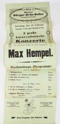 Programm Bürger Bräu Keller München 1914 Konzert