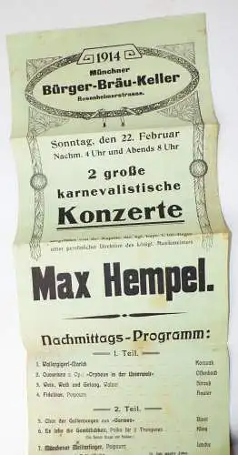 Programm Bürger Bräu Keller München 1914 Konzert