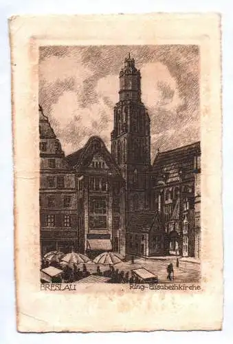 Ak Breslau Ring Elisabethkirche 1930 Original Radierung Handabzug