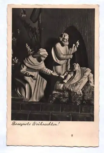 Ak geschnitzte Figuren Jesuskind Maria Joseph Gesegnete Weihnachten 1934