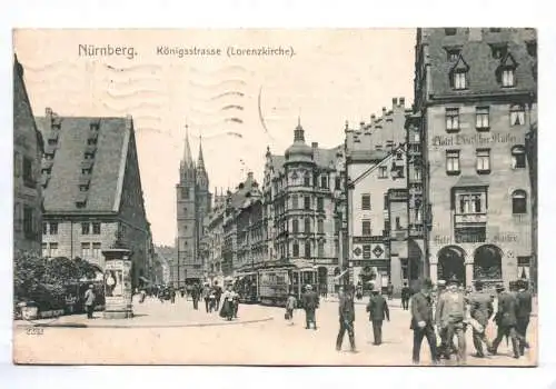 Litho Ak Nürnberg Königstrasse Lorenzkirche Straßenbahn 1906