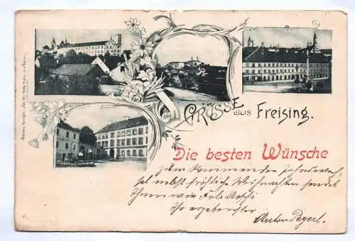 Litho Ak Grüsse aus Freising Die besten Wünsche 1900