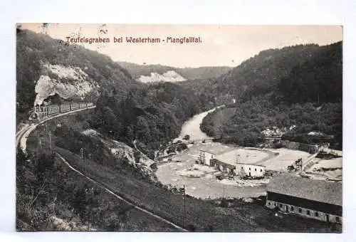 Litho Ak Teufelsgraben bei Westerham Mangfalltal Dampflok Eisenbahn 1913