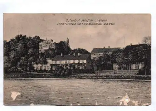 Ak Ostseebad Altefähr auf Rügen Hotel Seeschloß mit Strandpromenade und Park