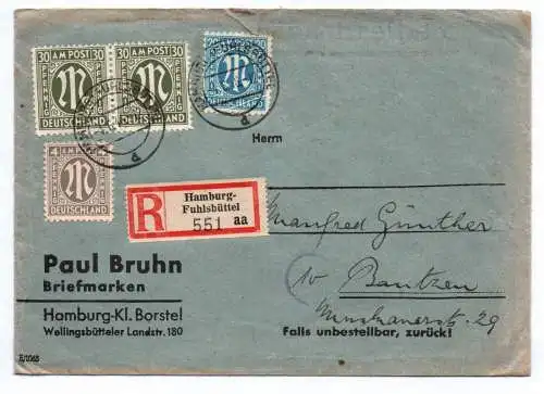 R Brief Hamburg Fuhlsbüttel 1946 AM Post