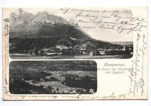 Litho Ak Obergrainau am Fusse des Waxenstein und Zugspitze Grainau 1903