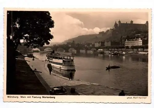 Ak Würzburg Main mit Festung Marienberg Dampfschiff 1930 er