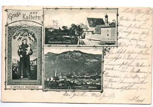 Litho Ak Gruss aus Kaltern Südtirol St Antonius Gnadenbild Franziskaner Kloster