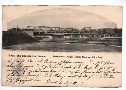 Litho Ak Gruss aus Neustadt an der Donau Donaubrücke längste Brücke Bayerns