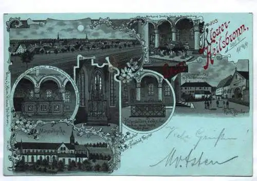 Litho Ak Gruss aus Kloster Heilsbronn Mondschein 1899