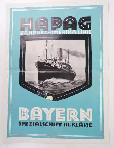 Hapag Prospekt Hamburg Amerika Linie Bayern Spezialschiff III Klasse 1922