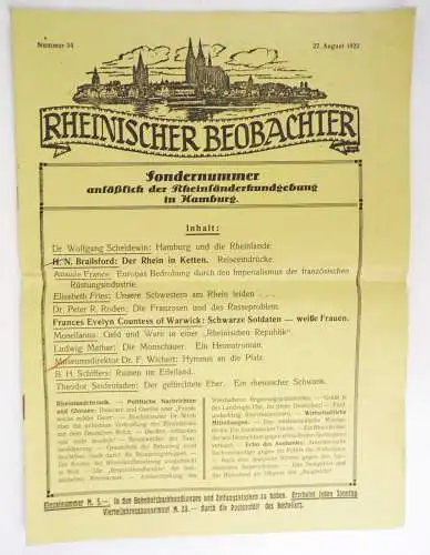 Rheinischer Beobachter 1922 Nummer 34 Sondernummer Wochenschrift Rhein