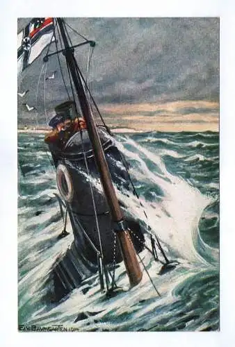 Künstler Ak Deutsches Unterseebot auf Patrouille an der englischen Küste 1914