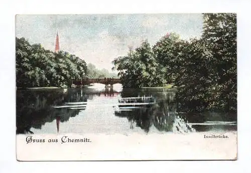 Litho Ak Gruss aus Chemnitz Inselbrücke