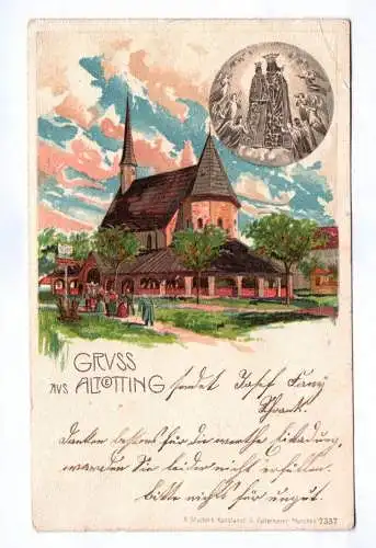 Litho Ak Gruss aus Altötting 1901 Kirche