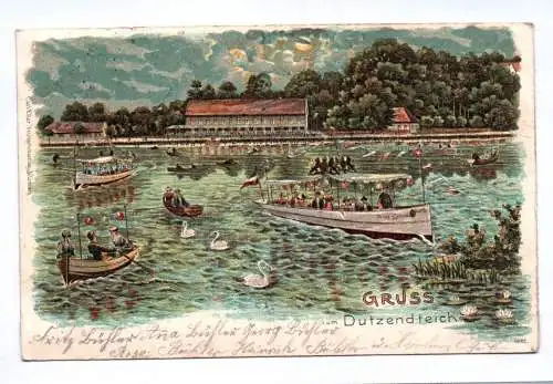 Litho Ak Gruss vom Dutzendteich Nürnberg 1900 Boote