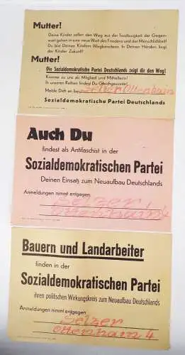SPD Aushang 3 Stück Sozialdemokraten Politik Einladung 1950er 