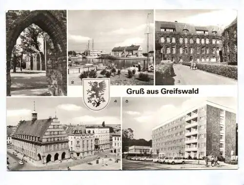 Ak Greifswald 1987 Klosterruine Hafen Universität Blick zum Rathaus Boddenhus 