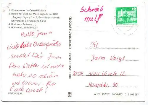 Ak Greifswald 1987 Klosterruine Hafen Universität Blick zum Rathaus Boddenhus 