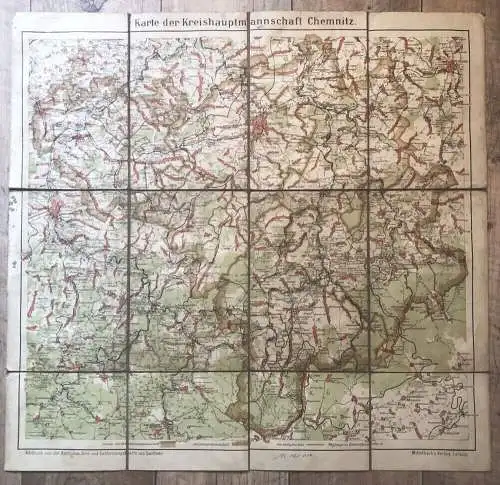 Alte Landkarte der Kreishauptmannschaft Chemnitz Orts Entfernungskarte