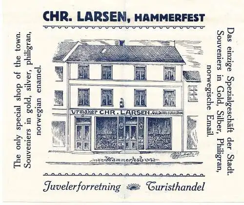 Reklame Blatt Chr. Larsen Hammerfest Norwegen um 1930 norge Juwelier 