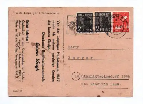 Künstler Postkarte Erste Leipziger Friedensmesse 1947 Neues Rathaus Leipzig