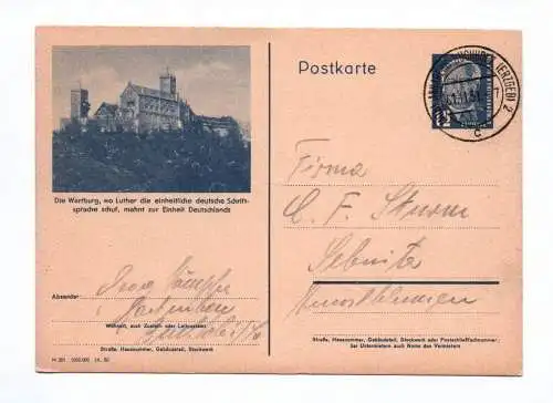 Ganzsache 1951 Wartburg Eisenach Postkarte