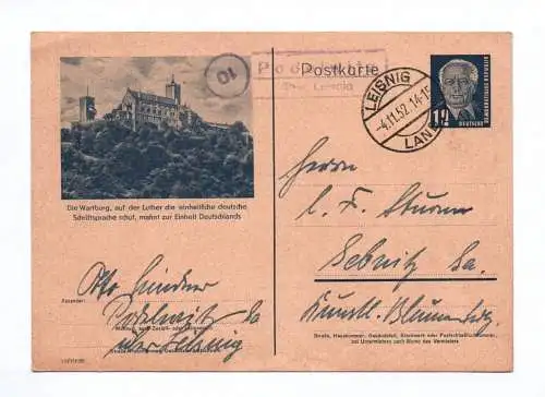 Ganzsache Thüringen Wartburg 1952 Eisenach Postkarte