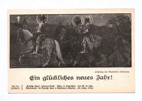 Künstler Ak Maximilian Liebenwein Ein glückliches neues Jahr Reiter 1915