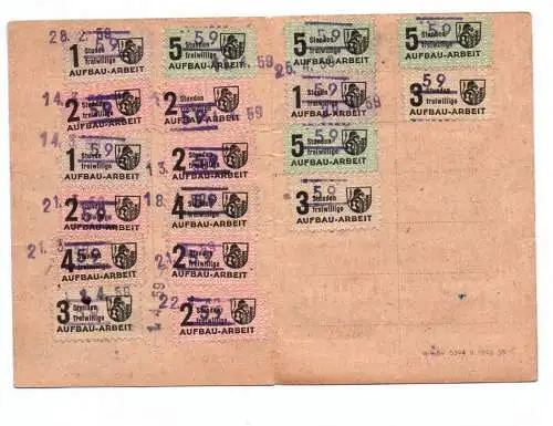 Einsatzkarte Aufbauhelfer Nationales Aufbauwerk NAW 1959 mit Marken Aufbauarbeit