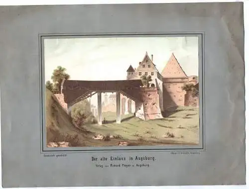 Lithografie Augsburg Der alte Einlass Richard Preyss um 1890