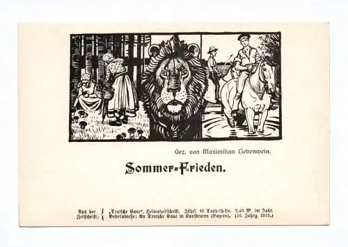 Künstler Ak Sommer Frieden 1915 Löwe Maximilian Liebenwein