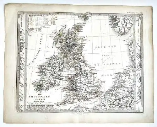 Landkarte Litho Die Britischen Inseln koloriert Gotha Justus Perthes um 1865