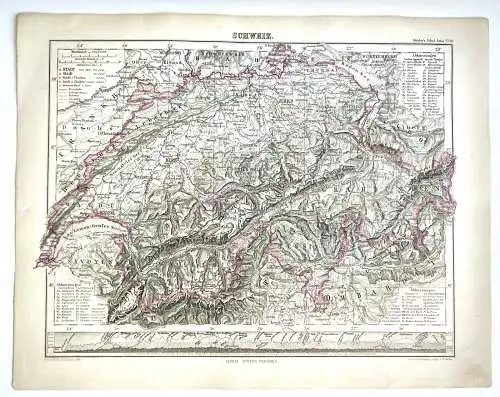 Landkarte Litho Schweiz koloriert um 1865 Gotha Justus Perthes