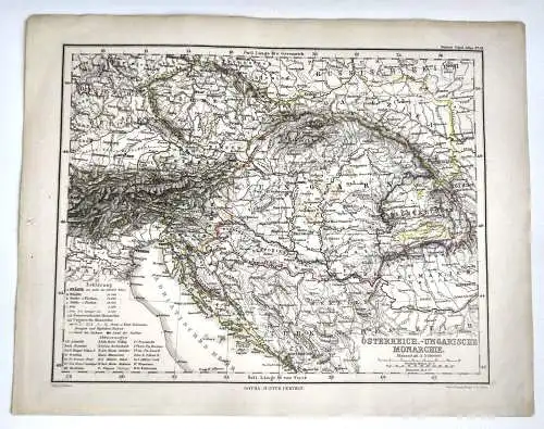 Litho Landkarte Österreich. Ungarische Monarchie um 1865 Gotha Justus Perthes